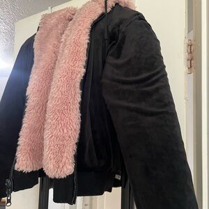 Reversable Black Jacket with Pink Faux Fur Lining